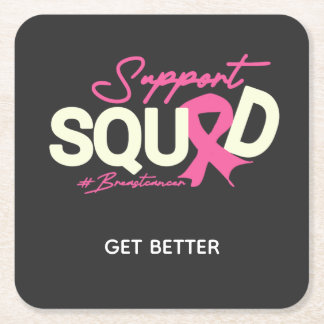 Posavasos Cuadrado De Papel Pink Support Squad Breast Cancer Awareness Warrior