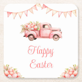Posavasos Cuadrado De Papel Pink Truck Easter Egg Hunt