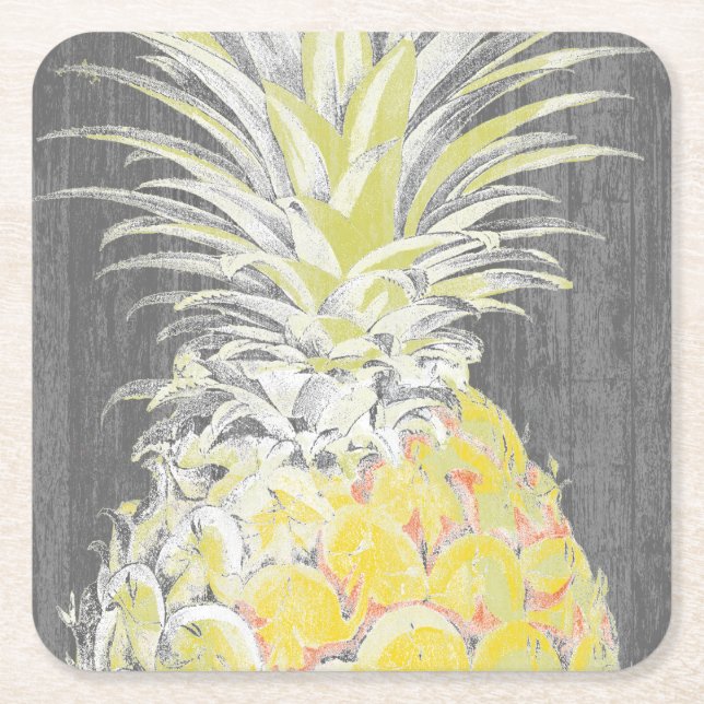 Posavasos Cuadrado De Papel Pinneapple amarillo tropical (Anverso)