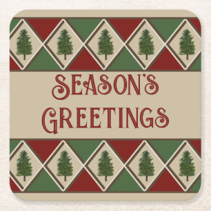 Posavasos Cuadrado De Papel Pinos y Harlequin Paper Coaster