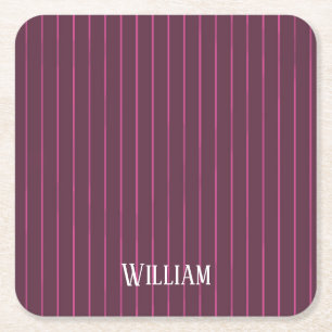 Posavasos Cuadrado De Papel Pinstripes burdeos personalizadas