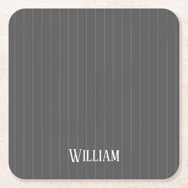 Posavasos Cuadrado De Papel Pinstripes grises personalizadas (Anverso)