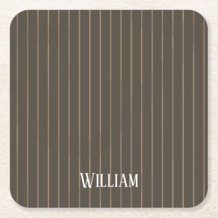 Posavasos Cuadrado De Papel Pinstripes retro castaño personalizado