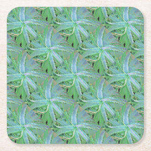 Posavasos Cuadrado De Papel Pintado abstracto de áloe verde gris