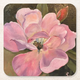 Posavasos Cuadrado De Papel Pintado de aceite de Bella Artes abierto con flore