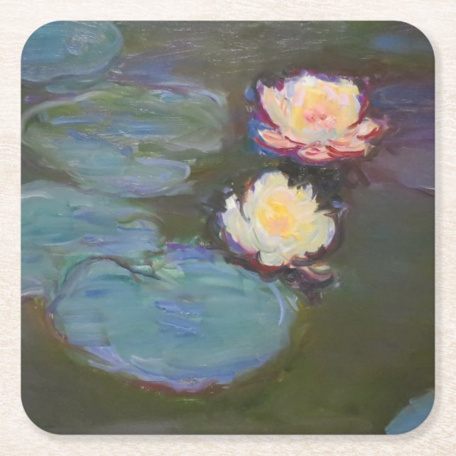 Posavasos Cuadrado De Papel Pintado de naves acuáticas de Monet Water Lily Lil (Anverso)
