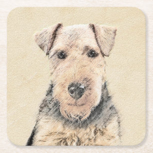 Posavasos Cuadrado De Papel Pintado de Welsh Terrier - Arte de Perro Original.