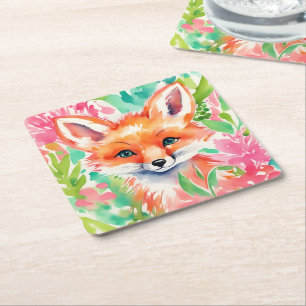Posavasos Cuadrado De Papel Pintor de color de agua Preppy Palm Beach Fox en f