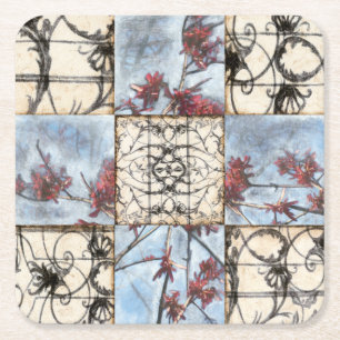 Posavasos Cuadrado De Papel Pintura abstracta artesonada de Scrollwork