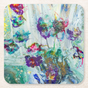 Posavasos Cuadrado De Papel Pintura abstracta de colibrí