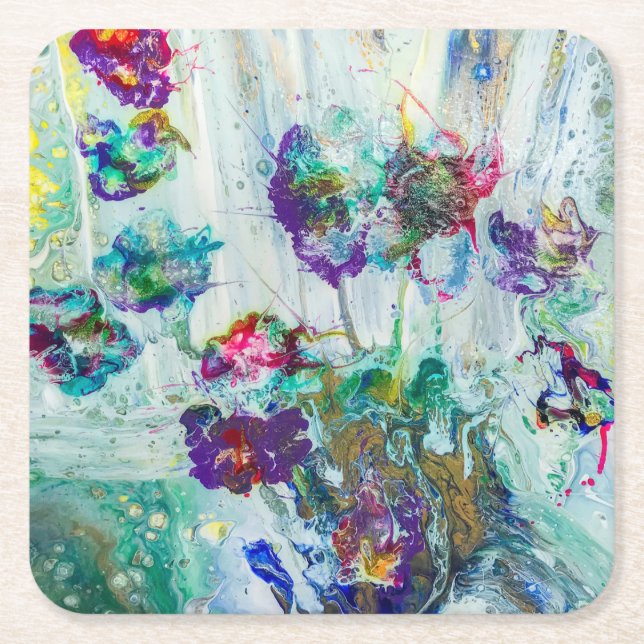 Posavasos Cuadrado De Papel Pintura abstracta de colibrí (Anverso)