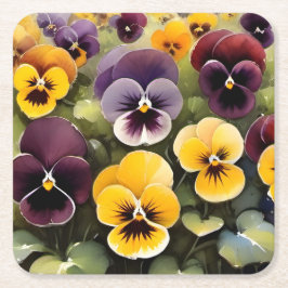 Posavasos Cuadrado De Papel Pintura acuarela de tonos amarillos y morados