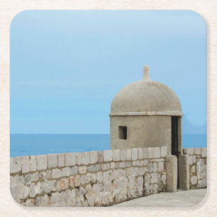 Posavasos Cuadrado De Papel Pintura acuarela del muro de la ciudad de Dubrovni