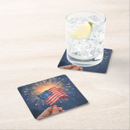 Posavasos Cuadrado De Papel Pintura acuarela patriótica de la bandera american