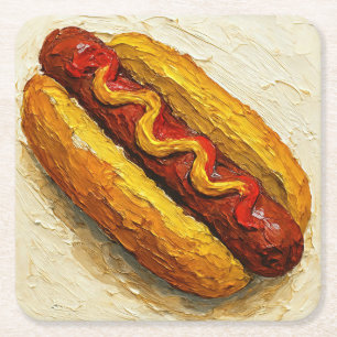 Posavasos Cuadrado De Papel Pintura al óleo de hot dog (#1)