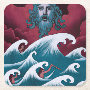 Posavasos Cuadrado De Papel Pintura al óleo Neptuno Carmesí