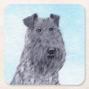 Posavasos Cuadrado De Papel Pintura azul Kerry Blue Terrier Arte Perro Origina