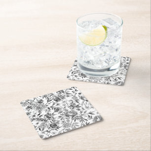 Posavasos Cuadrado De Papel Pintura botánica floral de acuarela Chinoiserie