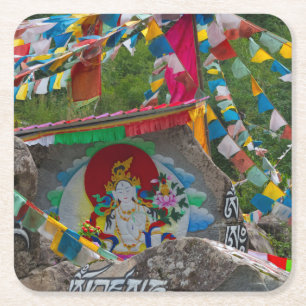 Posavasos Cuadrado De Papel Pintura budista en rocas
