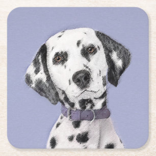 Posavasos Cuadrado De Papel Pintura dálmata - Cuidada Plaza de Arte Perro Orig