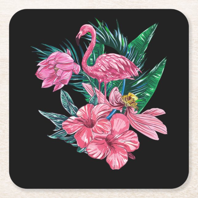 Posavasos Cuadrado De Papel Pintura de acuarela rosa Flamingo Bird (Anverso)