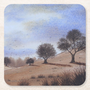 Posavasos Cuadrado De Papel Pintura de árbol panorámico del otoño