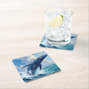 Posavasos Cuadrado De Papel Pintura de ballena azul animal marino