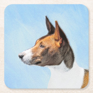 Posavasos Cuadrado De Papel Pintura de Basenji - Arte original muy bonito