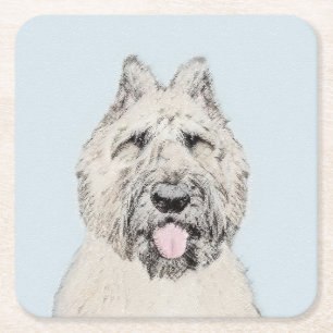Posavasos Cuadrado De Papel Pintura de Bouvier des Flandres - Arte original de