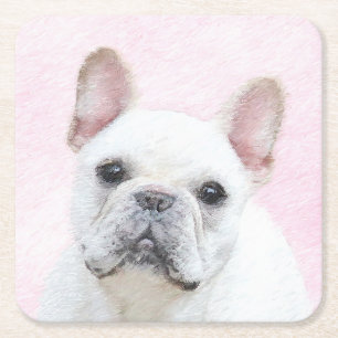 Posavasos Cuadrado De Papel Pintura de Bulldog francés (crema/blanco) - Arte