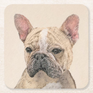 Posavasos Cuadrado De Papel Pintura de Bulldog francés (Sable) - Cuto original