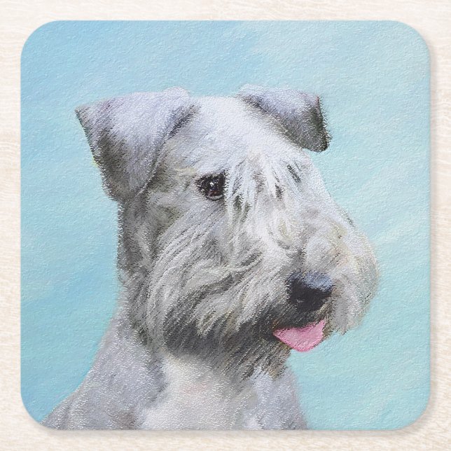 Posavasos Cuadrado De Papel Pintura de Cesky Terrier - Arte de Perro Original. (Anverso)