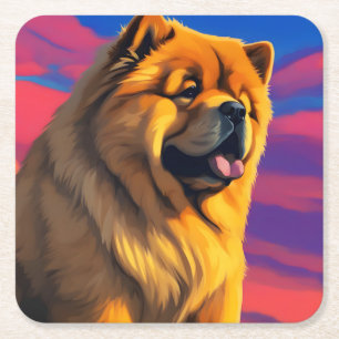 Posavasos Cuadrado De Papel Pintura de Chow Chow