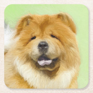 Posavasos Cuadrado De Papel Pintura de Chow Chow - Arte Perro Original.