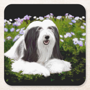 Posavasos Cuadrado De Papel Pintura de color con barba - Arte de perro origina