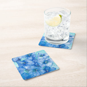 Posavasos Cuadrado De Papel Pintura de flor silvestre de genciana azul