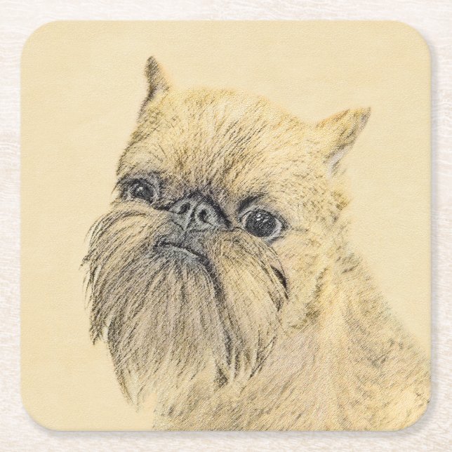 Posavasos Cuadrado De Papel Pintura de griffon de Bruselas - Arte de perro ori (Anverso)