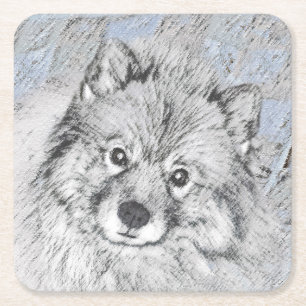 Posavasos Cuadrado De Papel Pintura de Keeshond Beth - Arte de Perro Original.