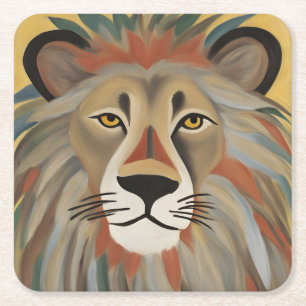 Posavasos Cuadrado De Papel Pintura de león