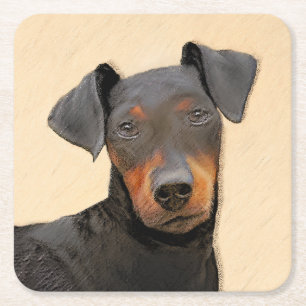 Posavasos Cuadrado De Papel Pintura de Manchester Terrier Arte Animal Original