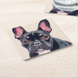 Posavasos Cuadrado De Papel Pintura de mascota acuarela de perro Bulldog Franc