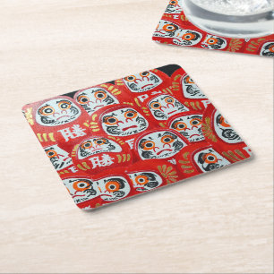 Posavasos Cuadrado De Papel Pintura de muñecas Daruma por Alfred Fox
