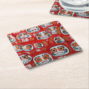 Posavasos Cuadrado De Papel Pintura de muñecas Daruma por Alfred Fox