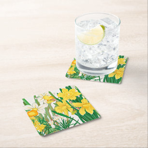 Posavasos Cuadrado De Papel Pintura de narciso con grabado en madera
