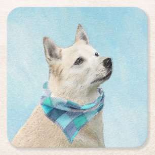 Posavasos Cuadrado De Papel Pintura de Norwegian Buhund - Arte de perro origin