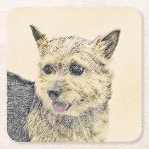 Posavasos Cuadrado De Papel Pintura de Norwich Terrier - Arte de Perro Origina