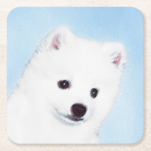 Posavasos Cuadrado De Papel Pintura de perro esquimal estadounidense - Arte de (Anverso)