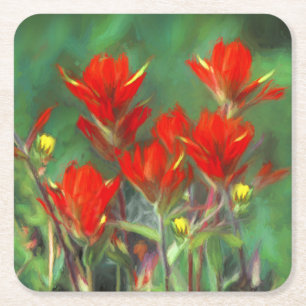 Posavasos Cuadrado De Papel Pintura de pincel indio - Arte de flores original