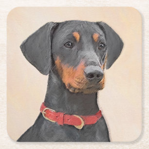Posavasos Cuadrado De Papel Pintura de Pinscher original de arte animal