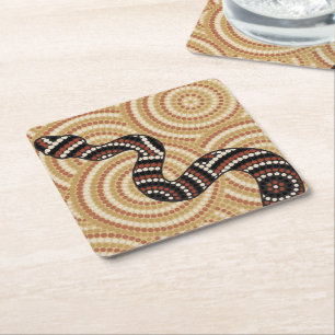 Posavasos Cuadrado De Papel Pintura de punto de serpiente aborigen